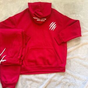 Manfinity Red Hoodie Fleece And jogger set